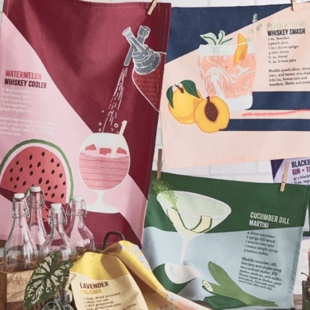 Assorted 2 Pc Cocktail Recipe Dishtowels ~ See Options In Description